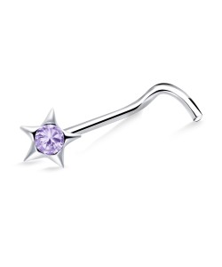 Purple Stone Star Silver Curved Nose Stud NSKB-603